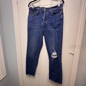 Levi's Wedgie Straight Womens Jeans Distressed Button Fly Size 31x28 Blue